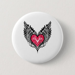 Macaron Rond 5 Cm Coeur de Jour Valentines Avec Ailes Tatouage Style