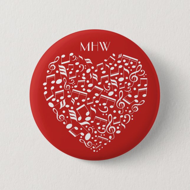 Macaron Rond 5 Cm Coeur de musique monogramme personnalisé & boutons (Devant)