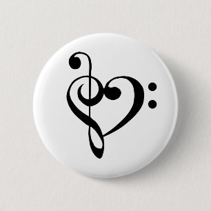 Macaron Rond 5 Cm Coeur de musique Treble basse Clef Heart - Noir