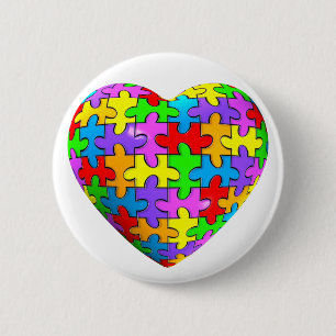 Macaron Rond 5 Cm Coeur de puzzle d'autisme