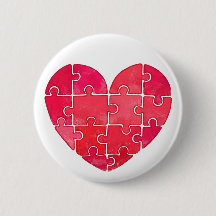 Cœur de puzzle rouge mignon aquarelle