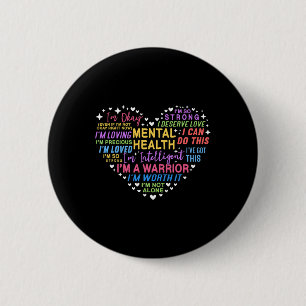Macaron Rond 5 Cm Coeur de sensibilisation à la santé mentale