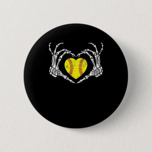 Macaron Rond 5 Cm Coeur de softball Skeleton main Halloween Costume 