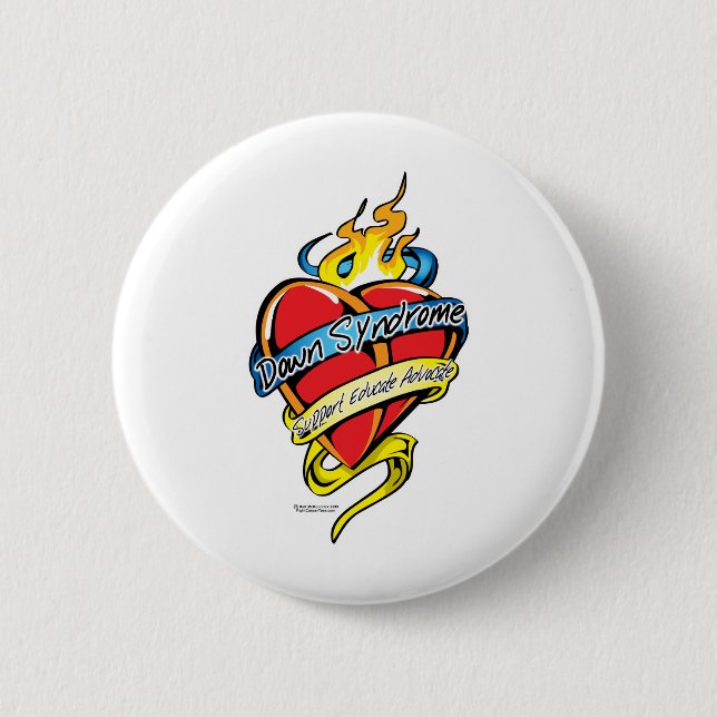 Macaron Rond 5 Cm Coeur de tatouage de syndrome de Down (Devant)