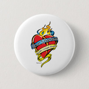 Macaron Rond 5 Cm Coeur de tatouage de syndrome de Down
