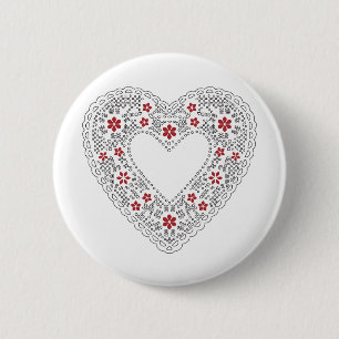 Macaron Rond 5 Cm Coeur dentelle rouge et blanc