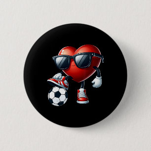 Macaron Rond 5 Cm Cœur drôle jouant au football à la Saint-Valentin