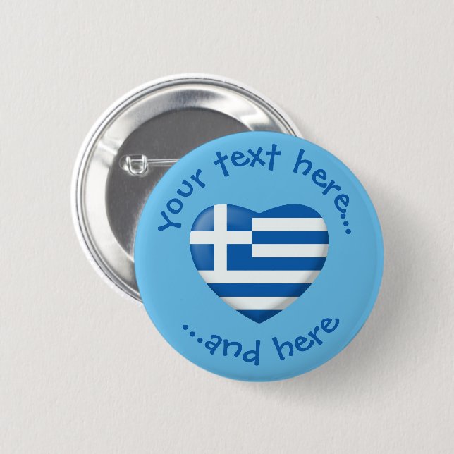 Macaron Rond 5 Cm Coeur du drapeau grec (Devant & derrière)