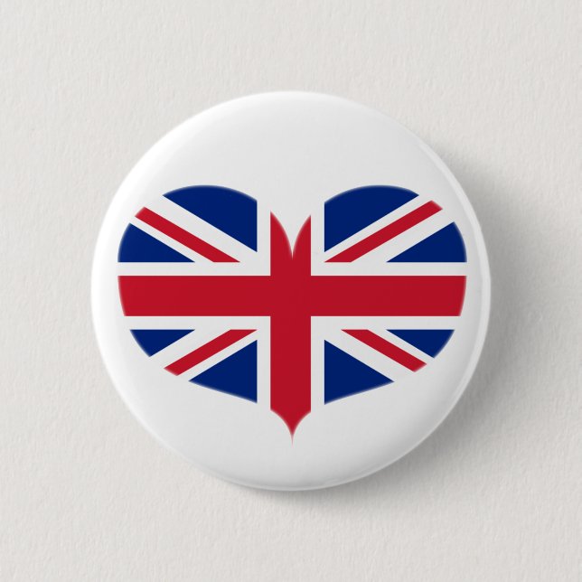 Macaron Rond 5 Cm Coeur en forme Royaume-Uni Drapeau / Union Jack (Devant)