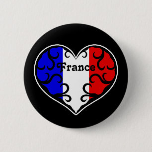 Macaron Rond 5 Cm Coeur français de drapeau sur le noir