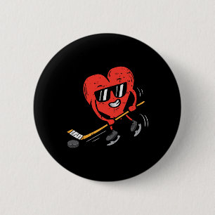 Macaron Rond 5 Cm Cœur jouant au hockey sur glace Saint-Valentin Amo