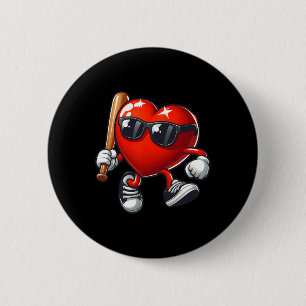 Macaron Rond 5 Cm Coeur jouer au baseball drôle Saint Valentin Févri