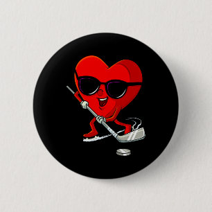 Macaron Rond 5 Cm Coeur Jouer Hockey sur glace Cute Valentines Jour 