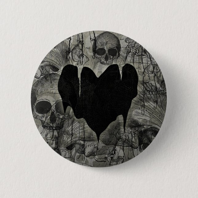 Macaron Rond 5 Cm Coeur morne Valentine gothique (Devant)