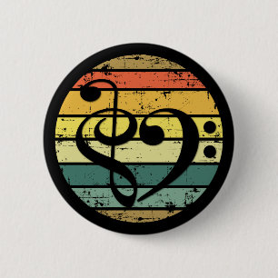 Macaron Rond 5 Cm Cœur Musical Gras Sur Bandes de Couleur de Coucher