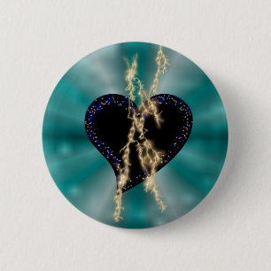 Macaron Rond 5 Cm Coeur noir avec flamme et étoiles sur arc en ciel
