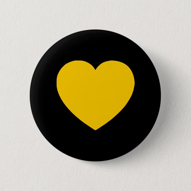 Macaron Rond 5 Cm Coeur or jaune sur noir (Devant)