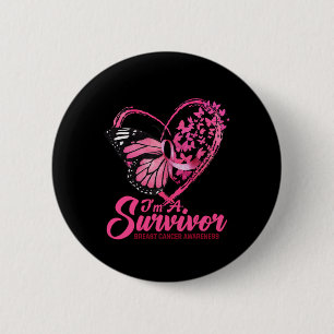 Macaron Rond 5 Cm Coeur papillon rose Je suis un survivant Cancer du