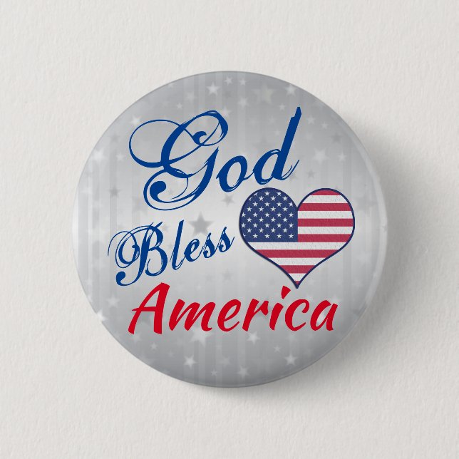 Macaron Rond 5 Cm Coeur patriotique moderne Dieu bénit Amérique USA (Devant)
