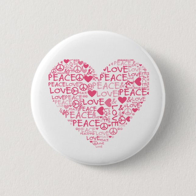Macaron Rond 5 Cm Coeur peace et love (Devant)