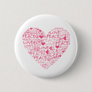 Macaron Rond 5 Cm Coeur peace et love