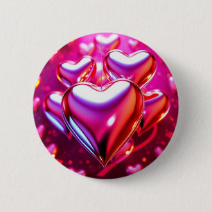 Macaron Rond 5 Cm Cœur rose, cœur 3D, métallisé, brillant, amour, ro