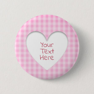 Macaron Rond 5 Cm Coeur rose En vichy