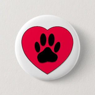 Macaron Rond 5 Cm Coeur rouge avec Empreinte de patte de chien