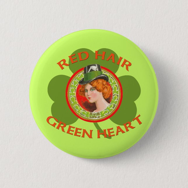 Macaron Rond 5 Cm Coeur rouge de vert de cheveux (Devant)