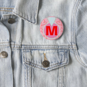 Macaron Rond 5 Cm Cœur Rouge Diamant Bleu Monogramme