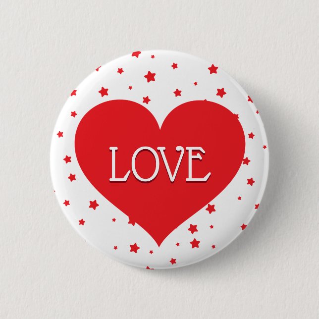 Macaron Rond 5 Cm Coeur rouge et amour sur le coeur (Devant)