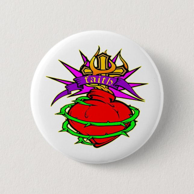 Macaron Rond 5 Cm Coeur sacré de tatouage de foi de Jésus-Christ (Devant)