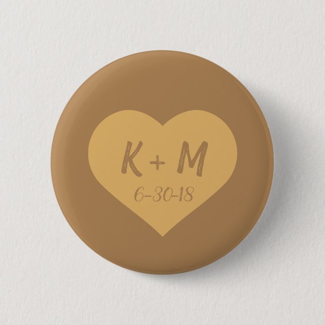 Macaron Rond 5 Cm Coeur sculpté dans l'arbre avec initiales personna (Devant)
