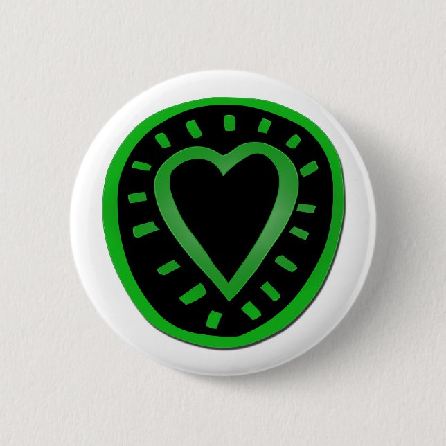 Macaron Rond 5 Cm Coeur vert et noir -1- (Devant)