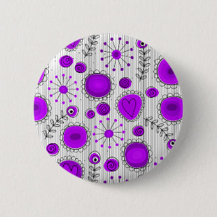 Macaron Rond 5 Cm Coeurs blancs violet blanc Whimsical et fleurs flo