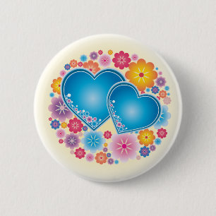 Macaron Rond 5 Cm Coeurs Bleus Floral