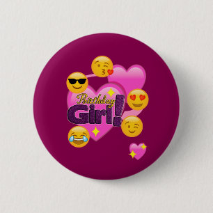 Macaron Rond 5 Cm Coeurs et fille d'anniversaire d'Emojis