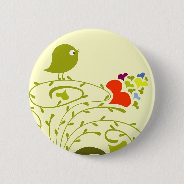 Macaron Rond 5 Cm Coeurs Et Oiseaux Sur Un Petit Arbre (Devant)