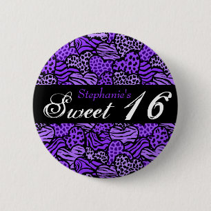 Macaron Rond 5 Cm Coeurs motifs d'animal pourpre Doux 16 Bouton