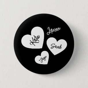 Macaron Rond 5 Cm Coeurs personnalisés Noir et blanc de la mère