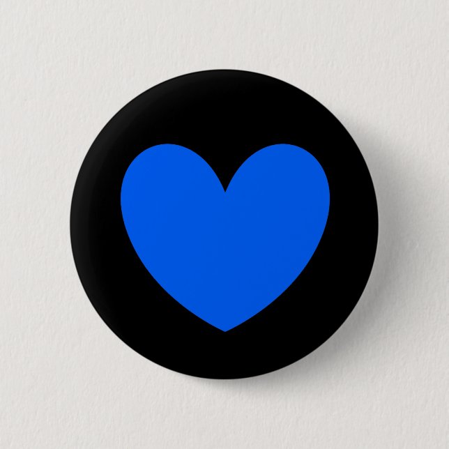 Macaron Rond 5 Cm Coeurs polka bleu sur noir (Devant)