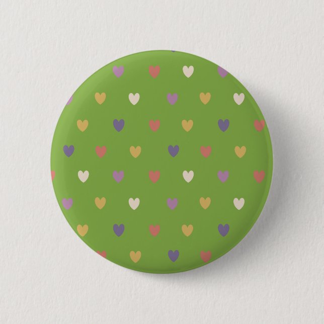 Macaron Rond 5 Cm Coeurs Polka sur vert vert (Devant)