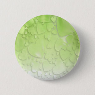 Macaron Rond 5 Cm Coeurs verts et blancs Abstraits