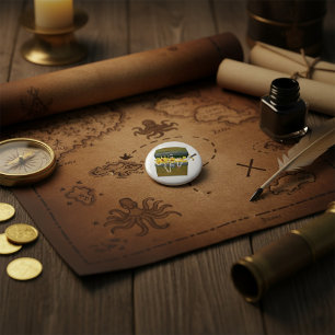 Macaron Rond 5 Cm Coffre au trésor de pirate avec bijoux et épée