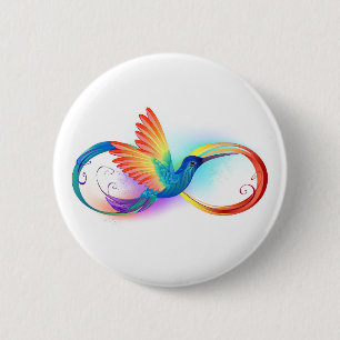Macaron Rond 5 Cm Colibri arc-en-ciel avec symbole Infinity