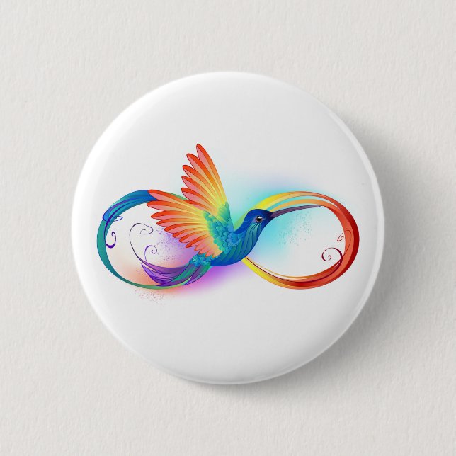 Macaron Rond 5 Cm Colibri arc-en-ciel avec symbole Infinity (Devant)