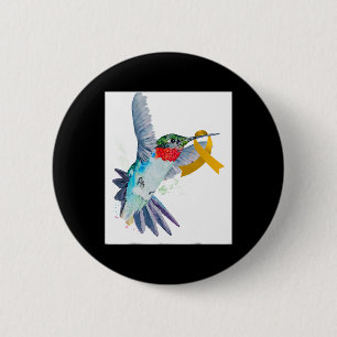 Macaron Rond 5 Cm Colibri et Ruban d'or pour enfants Cancer Aware