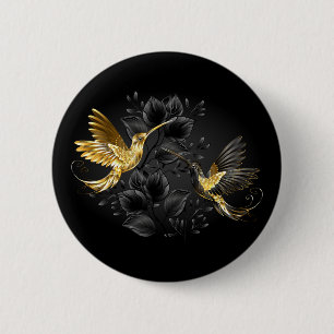 Macaron Rond 5 Cm Colibri noir et or