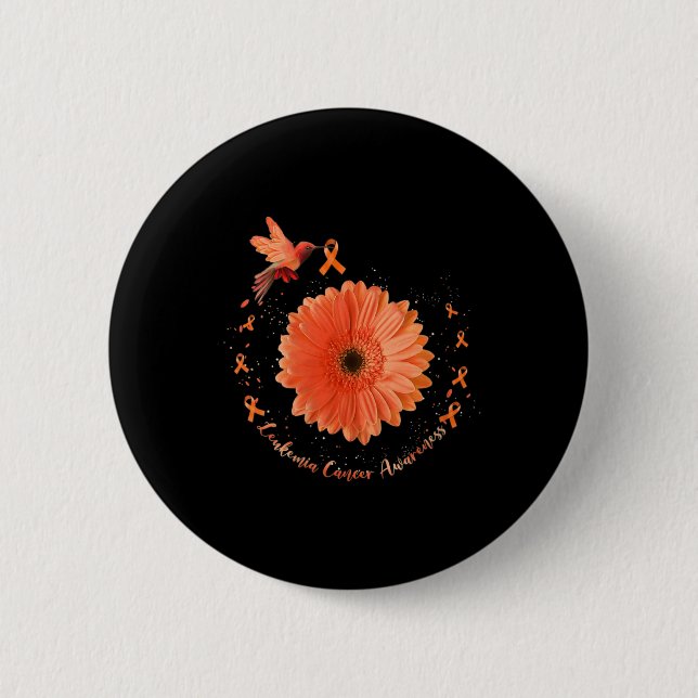 Macaron Rond 5 Cm Colibri Orange Tournesol Leucémie Cancer Aware (Devant)