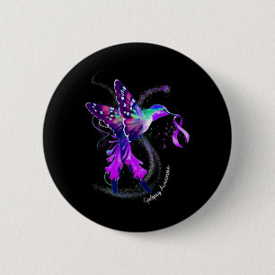 Macaron Rond 5 Cm Colibri tenant pourpre Ribbon Epilepsie